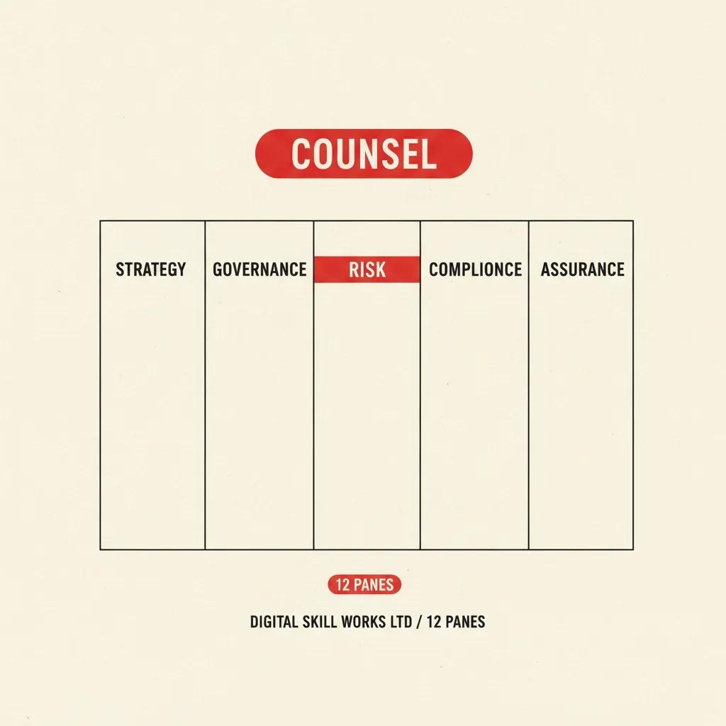 Six Counsel members as editorial column portraits in paper, ink, and signal red.