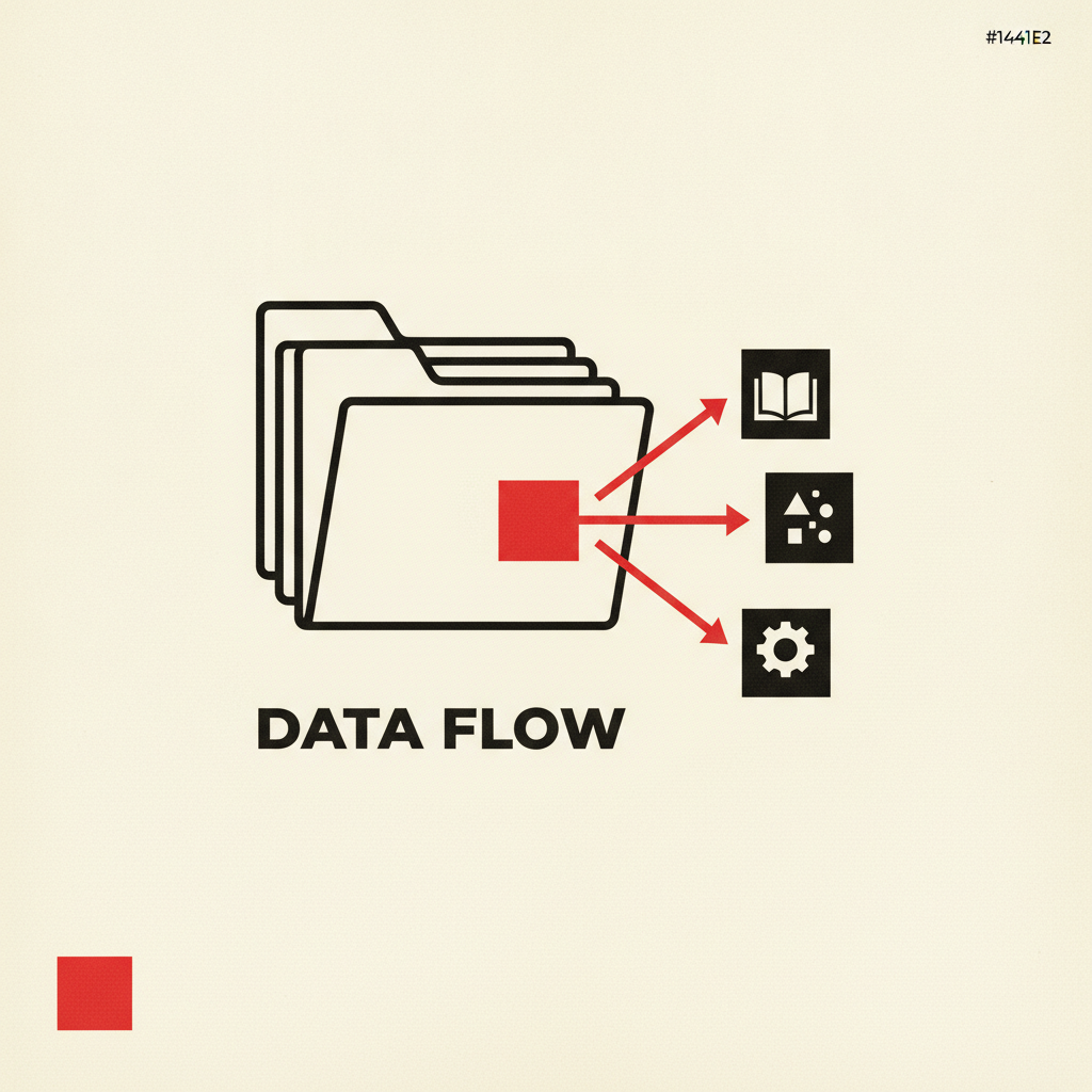 Editorial illustration: nested OneDrive folders with a red agent node