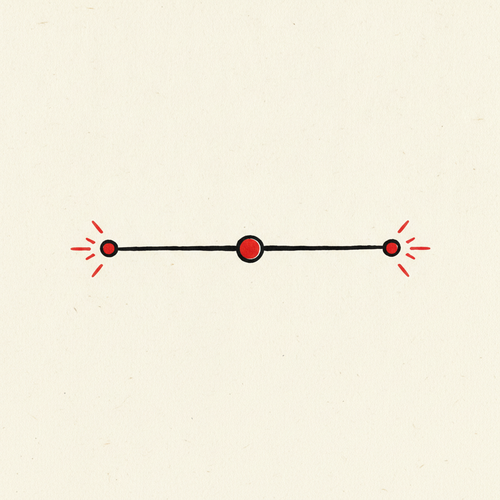 Horizontal ink rule with three signal-red dots — editorial ornament.