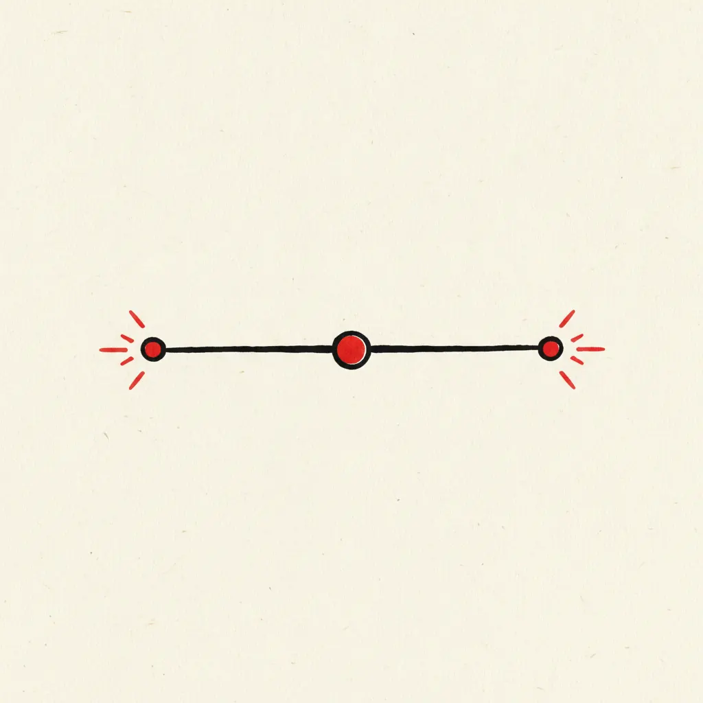 Horizontal ink rule with three signal-red dots — editorial ornament.
