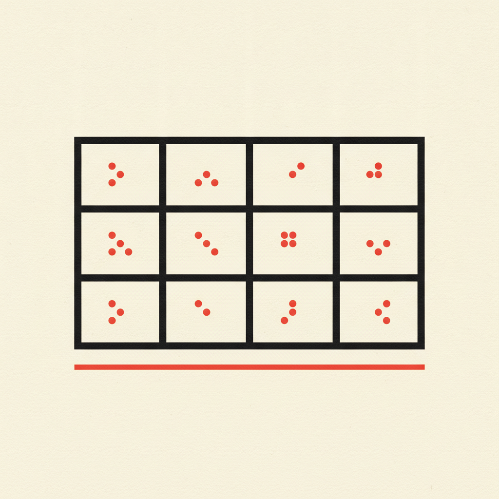 Editorial still: 12 Panes TV studio motif in paper, ink, and signal red.
