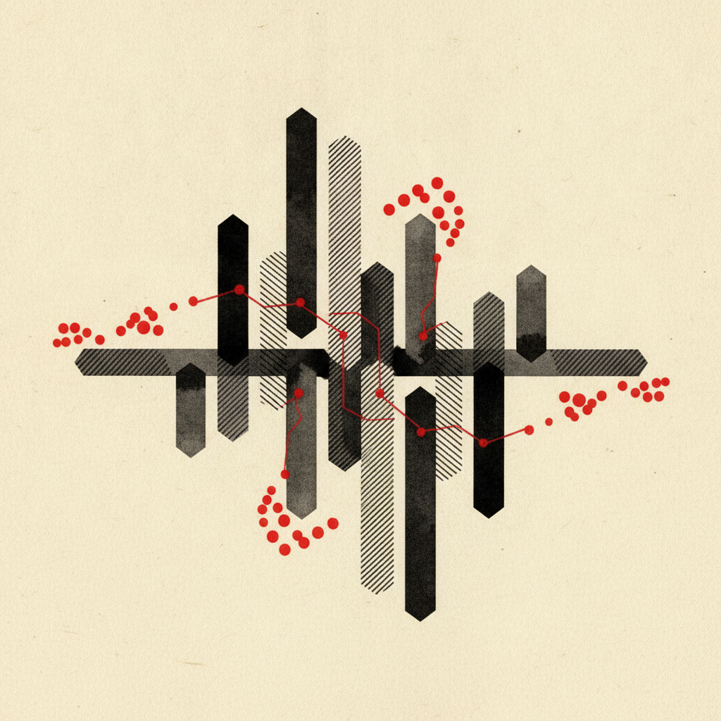 Abstract waveform graphic in brand colours for 12 Panes TV.